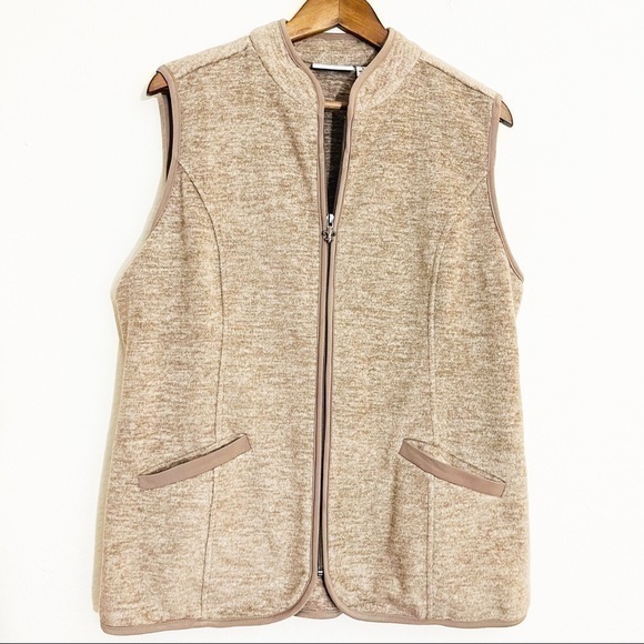 Susan Graver Sleeveless Vest Jacket Women Size large Color Tan - Picture 1 of 5